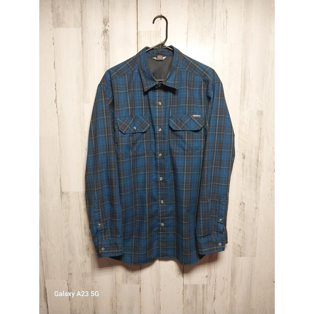 Eddie Bauer Plaid Button Up Shirt Men’s XL Blue Long Sleeve Polyester